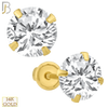 14-ES38RYC - 14K Yellow Gold Earring Stud Screw Back Stamping Prong Setting with Round Clear Zircon image 1