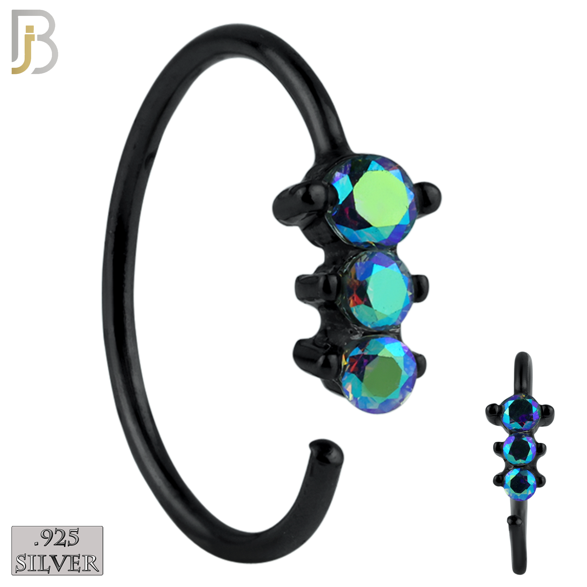 925-CT05 - 925 Sterling Silver 22g Thickness 3 Prong CZ Hoops Piercing (PACK OF 6) image 5