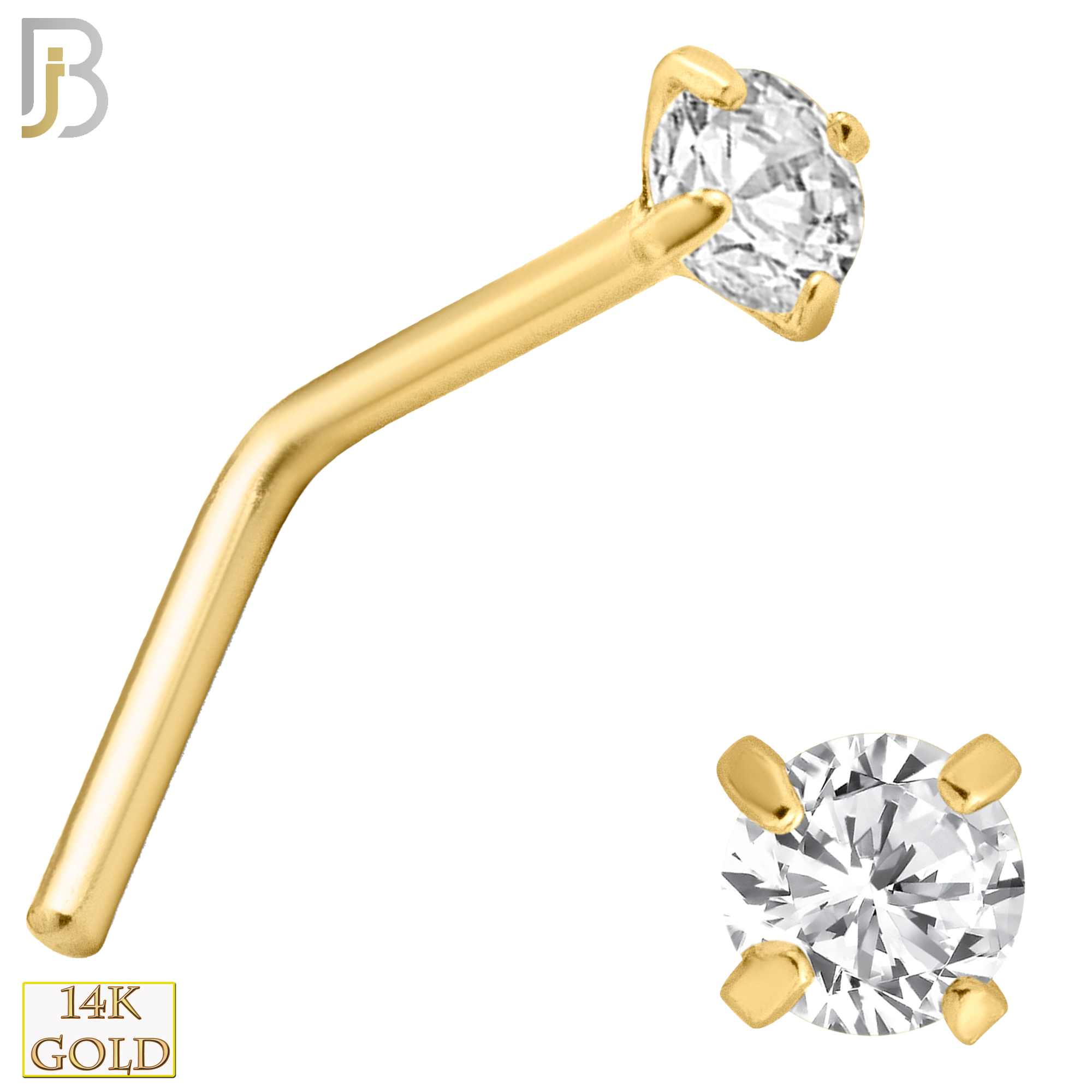14-NR10CY-22 - 14k Solid Yellow Gold 22g Prong Setting  Round Cubic Zircona L-Shape image 3