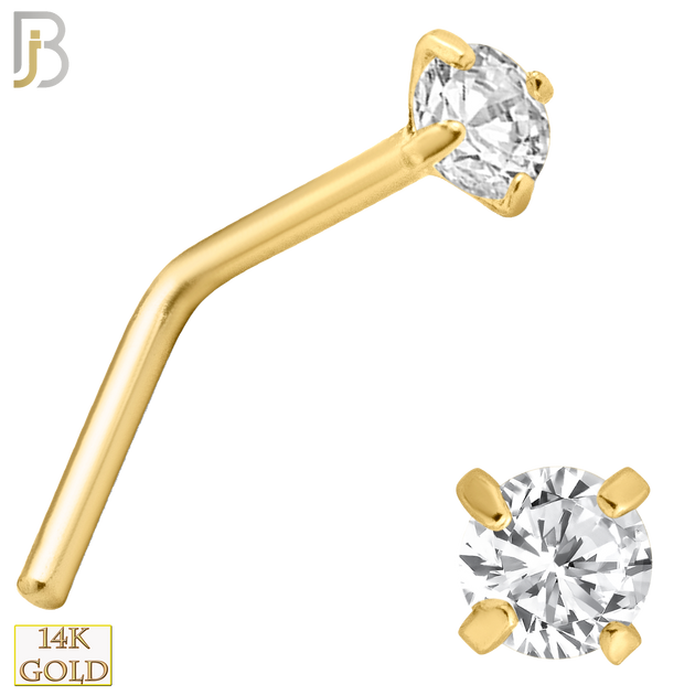 14-NR10CY-22 - 14k Solid Yellow Gold 22g Prong Setting  Round Cubic Zircona L-Shape image 3