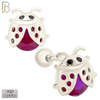 925-ES198 - Screw Ball Back - .925 Sterling Silver Lady Bug Design Earring Stud with Fuchsia Zircon image 1