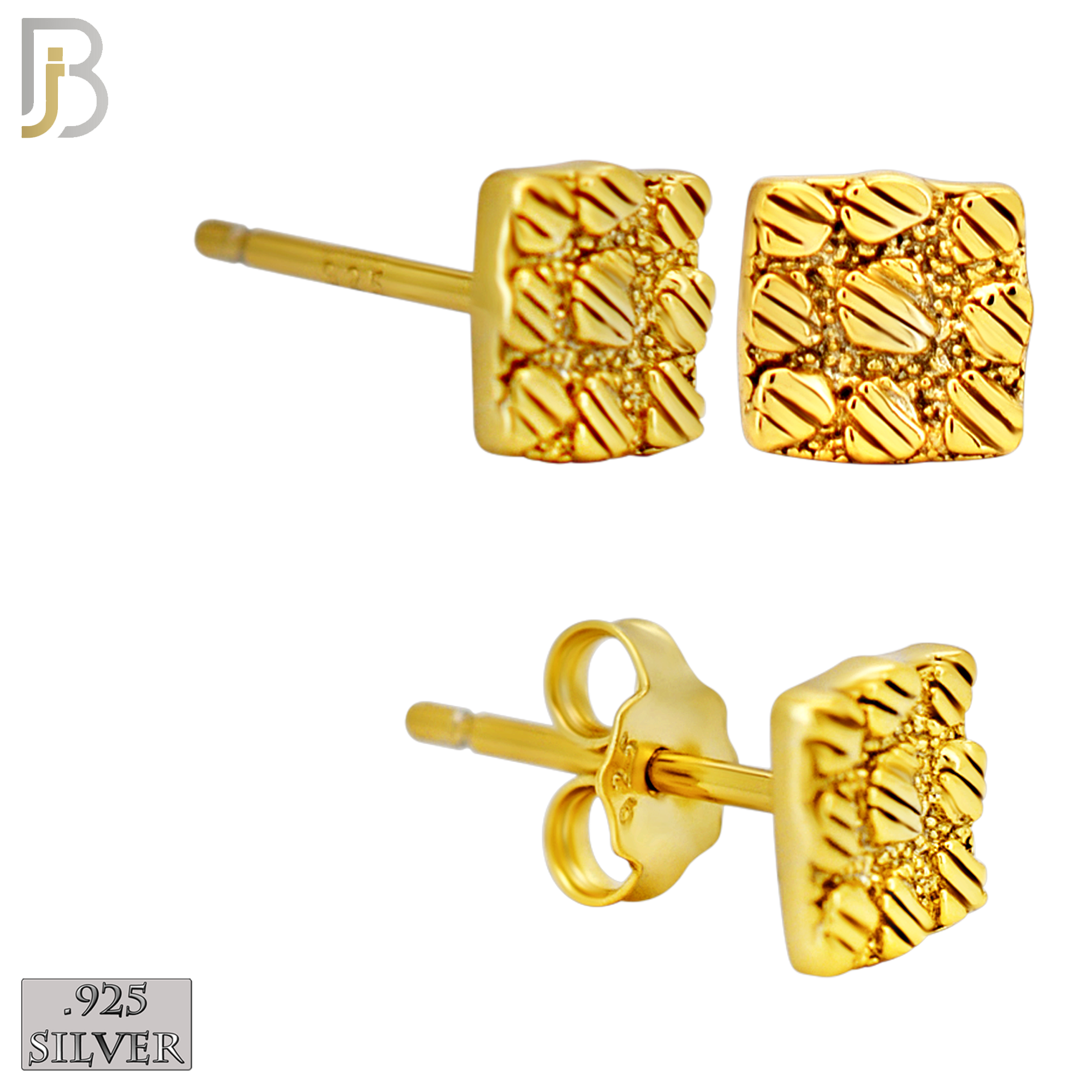 925-ES516 - 925 Sterling Silver Flat (Thin) Square Nugget Push Back Earrings - 6mm image