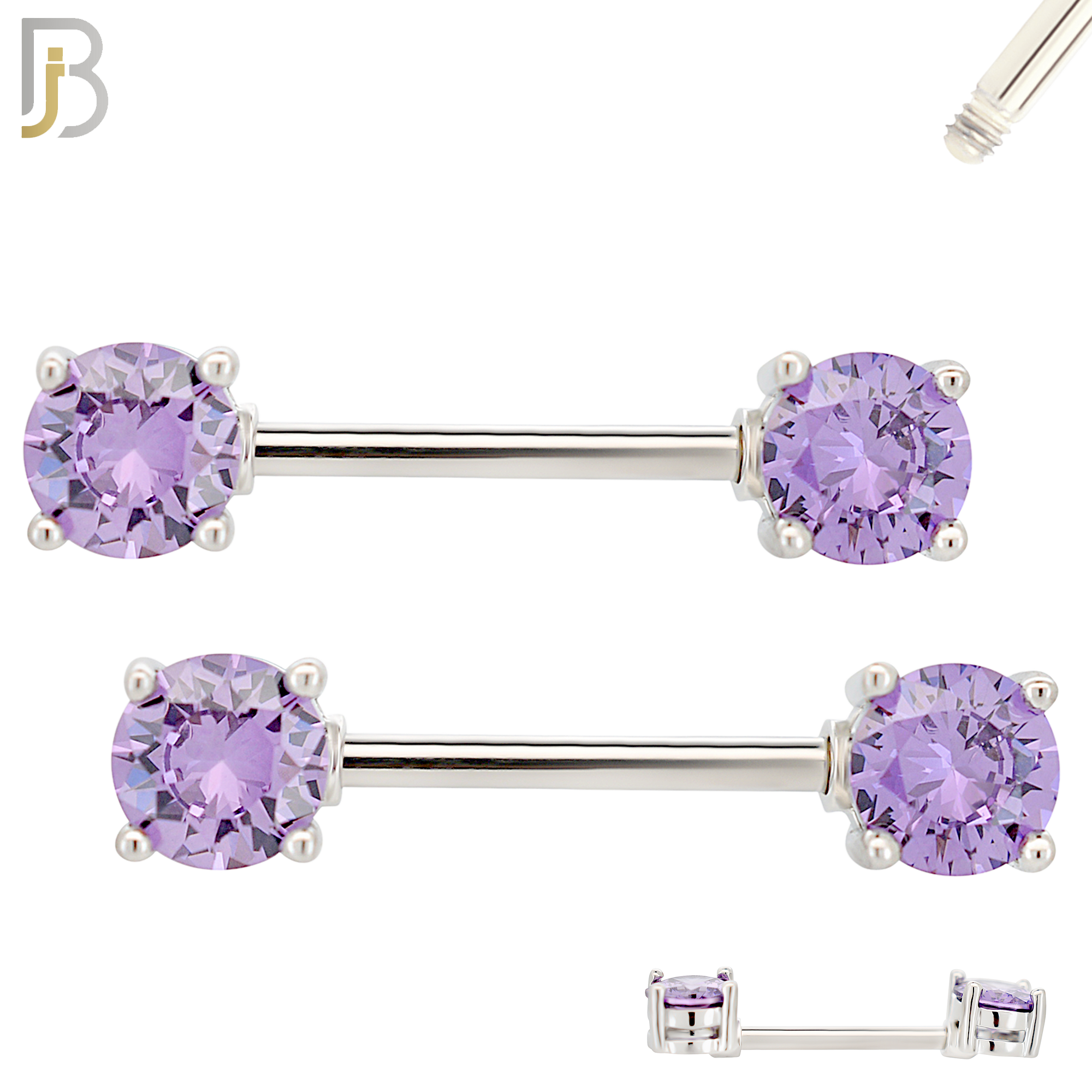 NP02S - 316L Surgical Steel Screw Prong Round Zircon Nipple Ring Piercing image 3