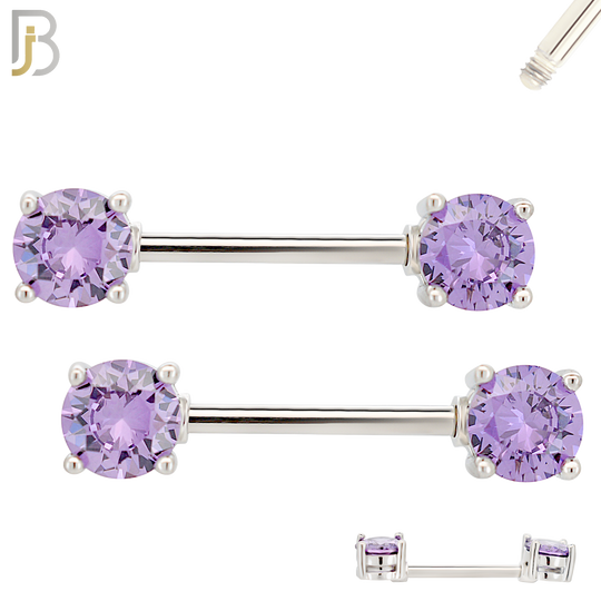 NP02S - 316L Surgical Steel Screw Prong Round Zircon Nipple Ring Piercing image 3