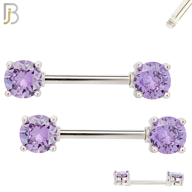 NP02S - 316L Surgical Steel Screw Prong Round Zircon Nipple Ring Piercing image 3