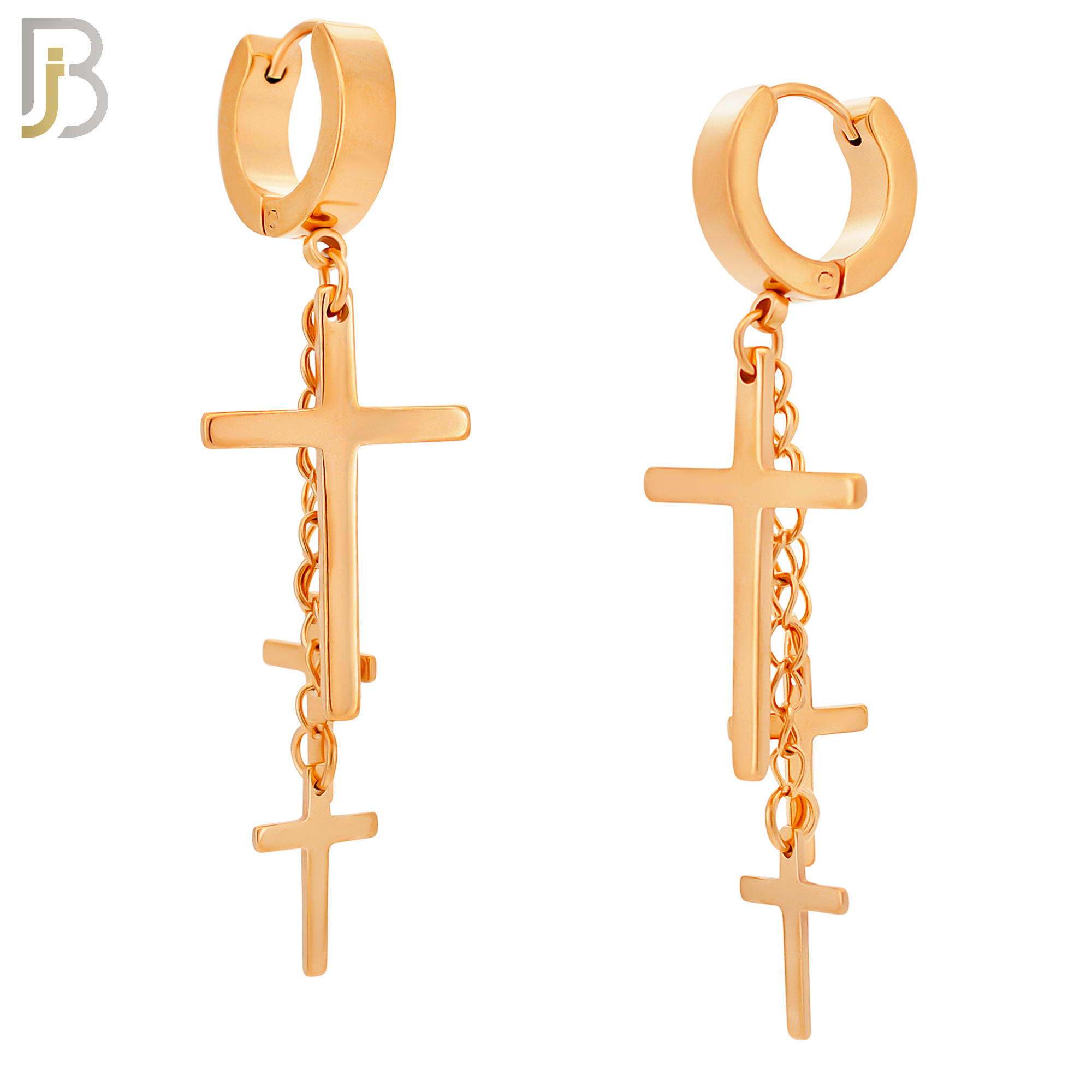 ES39 - 316L Stainless Steel Dangling 3 Cross Design Huggies Clip On image 2