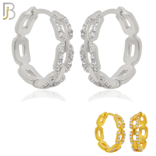 925-ES247 - .925 Sterling Silver Chain Design Huggies Earrings with Zircon image 0