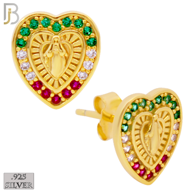 925-ES435 - 925 Sterling Silver Virgin Mary Religious Heart Shape Earring with Multi Colored Zircon - Push Back image 1