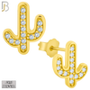 925-ES149 - .925 Sterling Silver Cactus Design with Zircon Design Earring Stud image 2