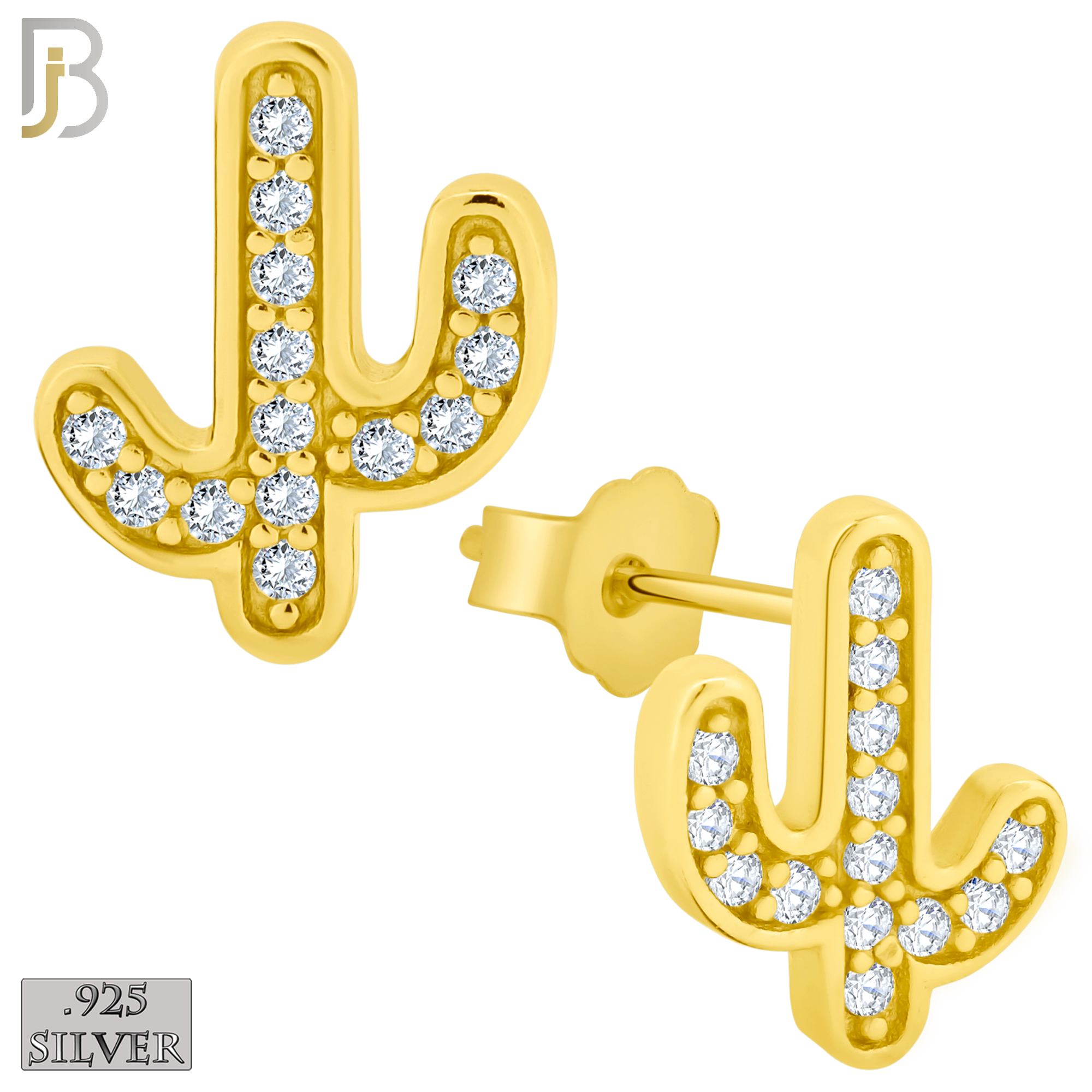 925-ES149 - .925 Sterling Silver Cactus Design with Zircon Design Earring Stud image 2