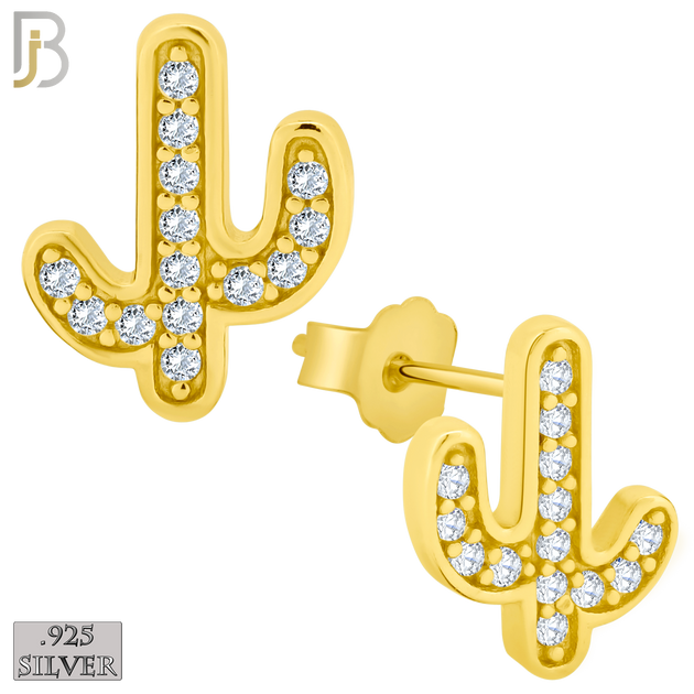 925-ES149 - .925 Sterling Silver Cactus Design with Zircon Design Earring Stud image 2