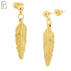 ES94 - 316L Stainless Steel Dangling 25mm Feather Design Earrings Stud 4mm Ball  image 3