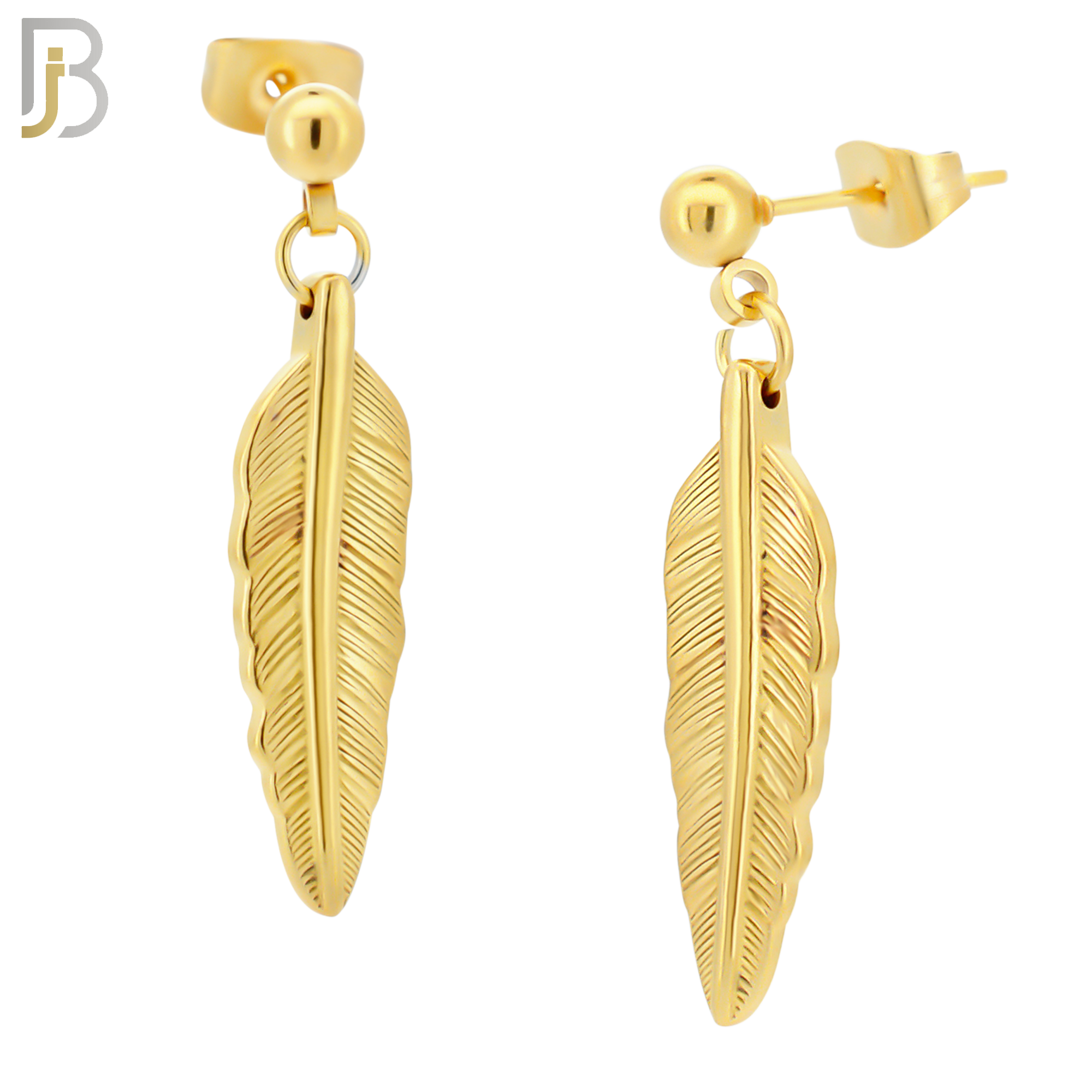 ES94 - 316L Stainless Steel Dangling 25mm Feather Design Earrings Stud 4mm Ball  image 3