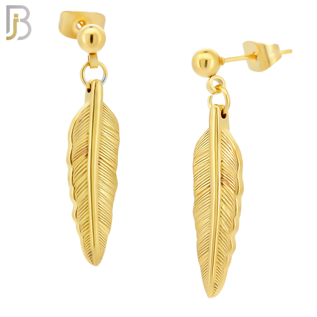 ES94 - 316L Stainless Steel Dangling 25mm Feather Design Earrings Stud 4mm Ball  image 3