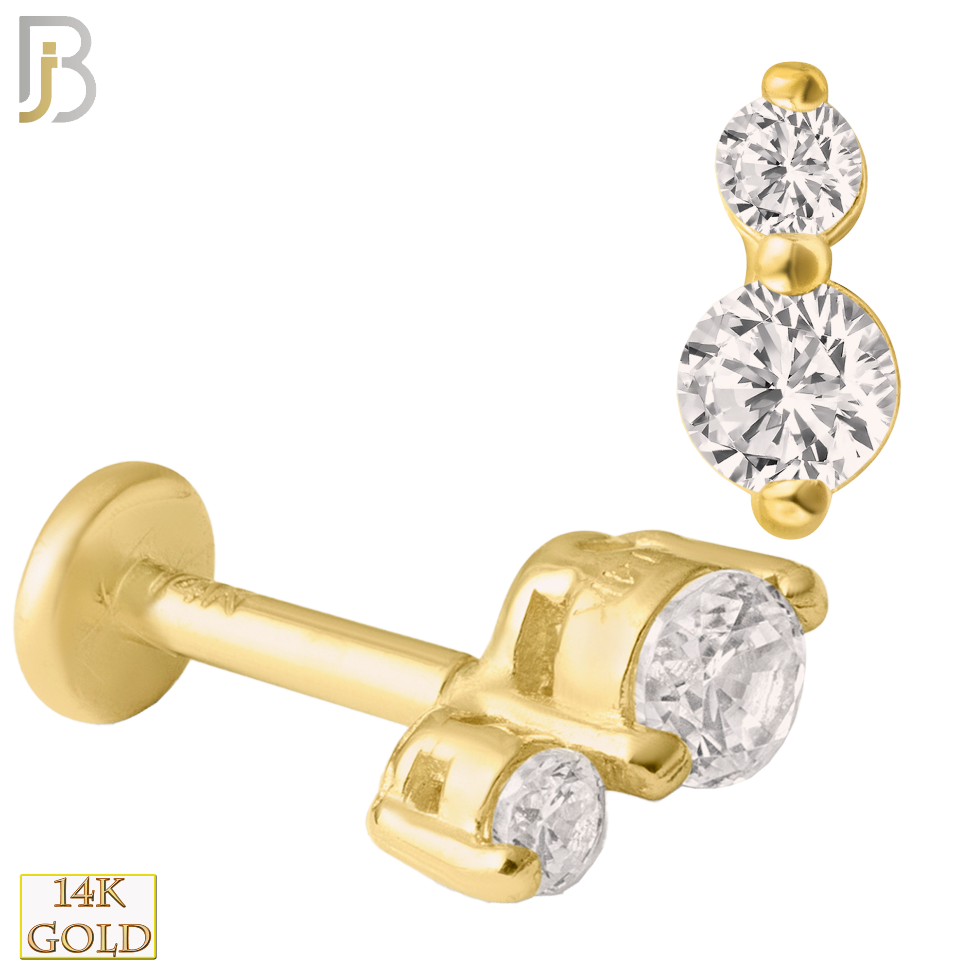 14-LB23 - 14k Yellow Gold Double Round Zircon Labret image 0