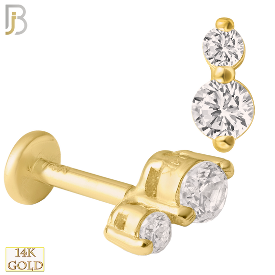 14-LB23 - 14k Yellow Gold Double Round Zircon Labret image 0