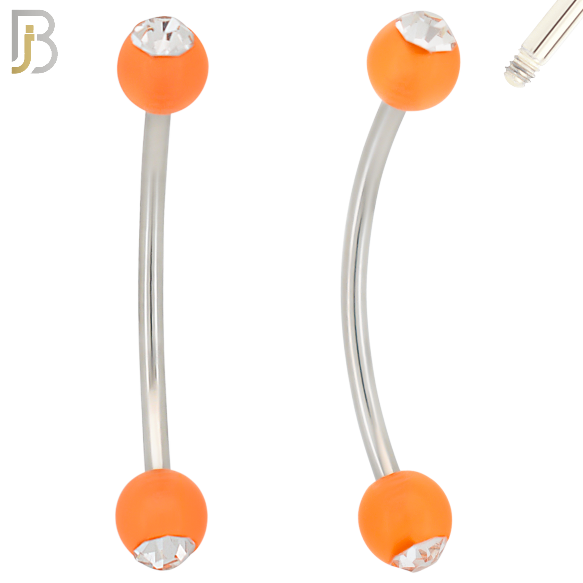 EC07G - 316L Surgical Steel Glow in the Dark Acrylic Ball with Clear Zircon Curved Barbell Externally Threaded (PACK OF 6) image 3