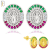 925-ES268 - .925 Sterling Silver Oval Shape Virgin Mary with Mexican Color Flag Zircon Design Earrings Stud image 0
