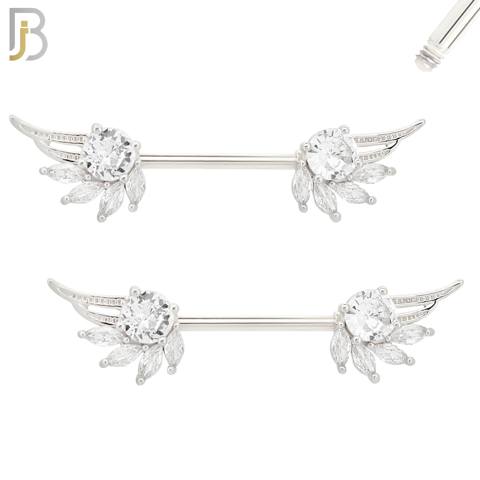 NP53 - 316L Surgical Steel Angel Wings with Multi Zircon Nipple Rings Pair image 2