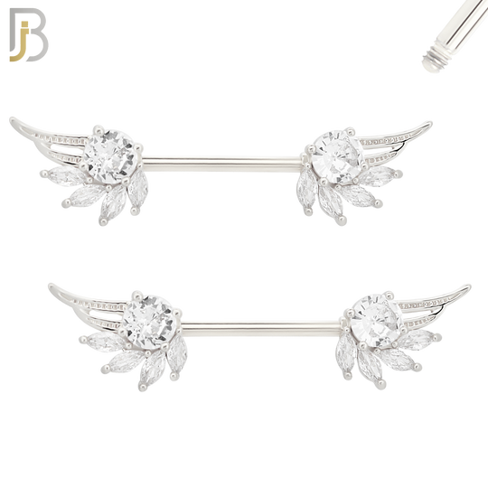 NP53 - 316L Surgical Steel Angel Wings with Multi Zircon Nipple Rings Pair image 2