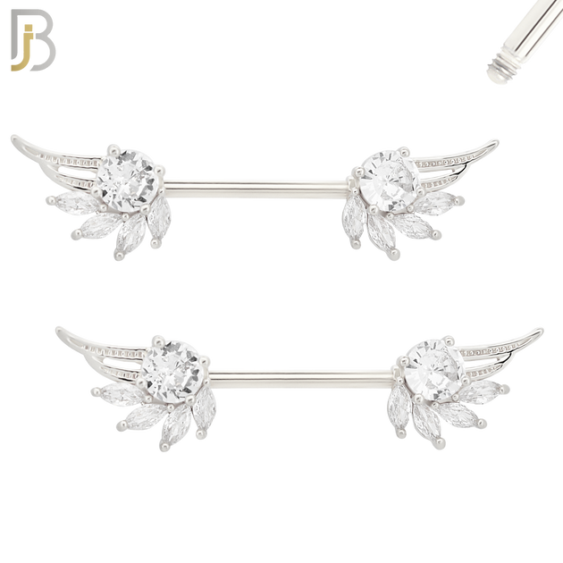 NP53 - 316L Surgical Steel Angel Wings with Multi Zircon Nipple Rings Pair image 2