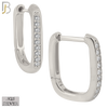 925-ES392 - .925 Sterling Silver CZ Studded Rectangular Hoop Earrings image 0