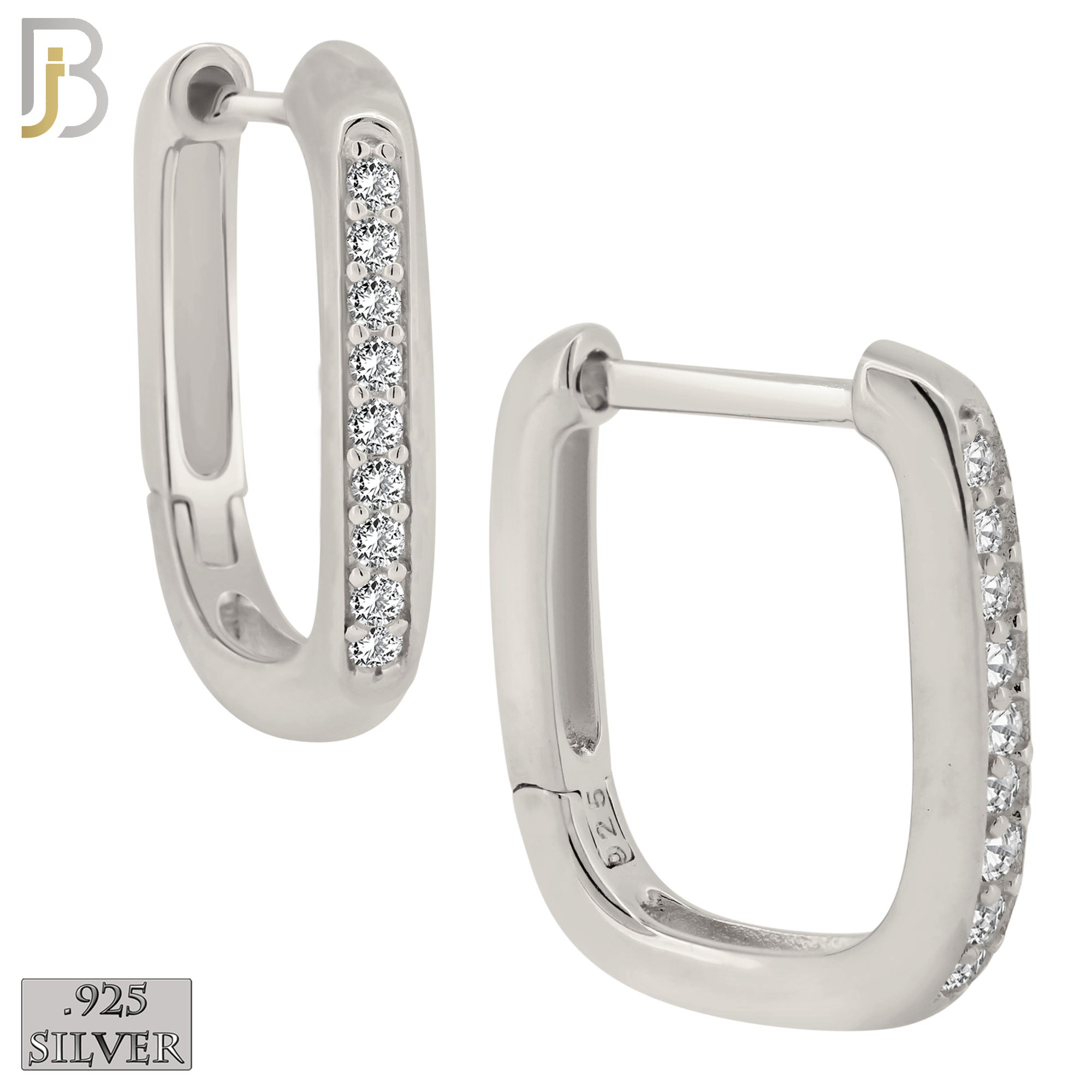925-ES392 - .925 Sterling Silver CZ Studded Rectangular Hoop Earrings image 0