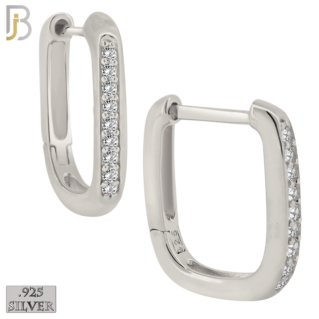 925-ES392 - .925 Sterling Silver CZ Studded Rectangular Hoop Earrings image 0