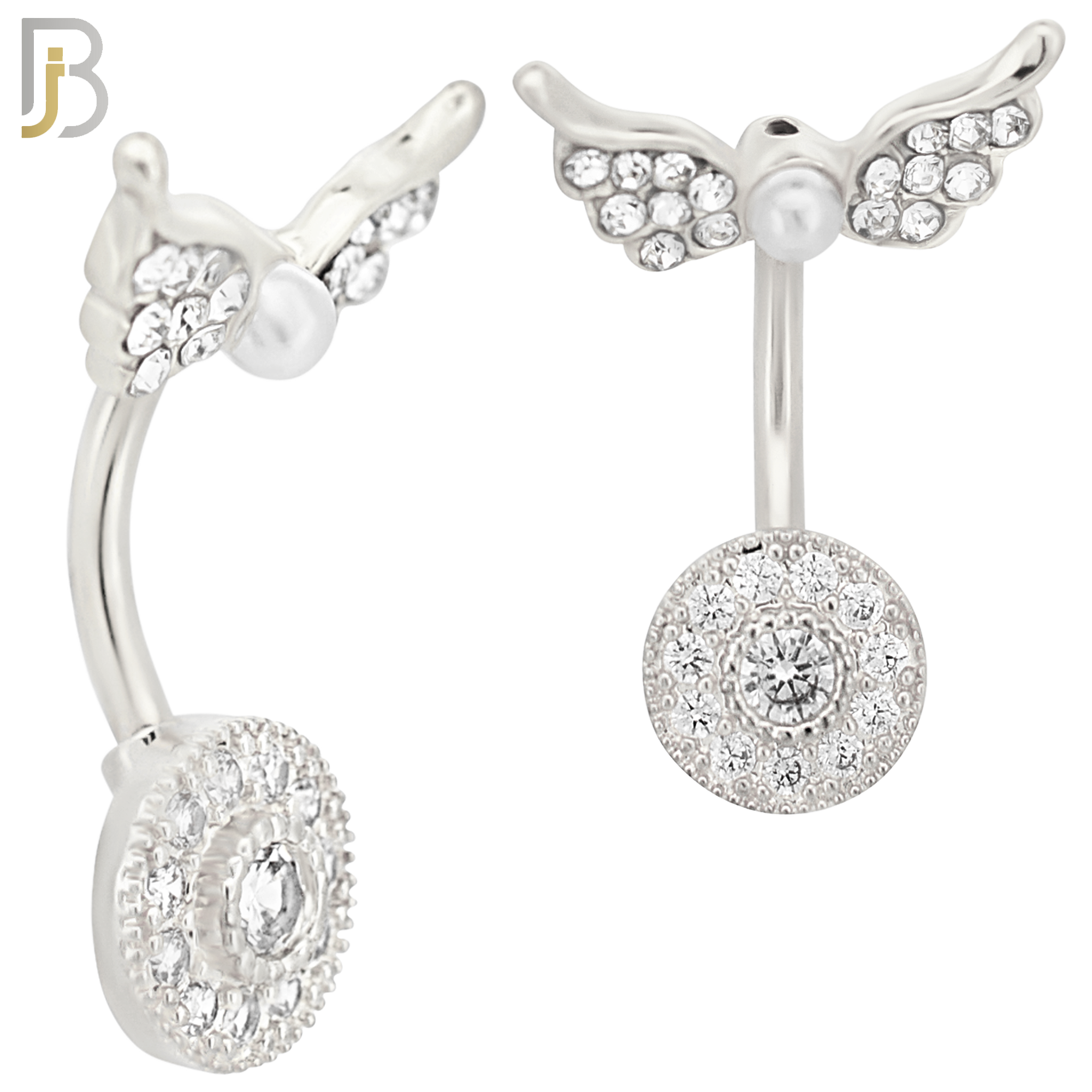 NB90 -  316L Stainless Steel Round  Design CZ Banana Belly Ring and Angel Top Screw image 1