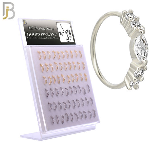 925-PK-CT102M -  925 Sterling Silver Hoops with Marquise Shaped Cubic Zirconia Nose Hoop - Pack of 60 pcs image 0