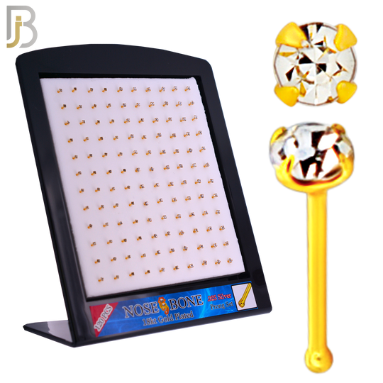 925-PK-NR01Y-3C - Mixed of 1.5mm, 1.8mm, 2mm 22g Thickness 18KT Gold Plated  925 Sterling Silver Nose Bones, Prong Set Packages Pack of 120 image 0