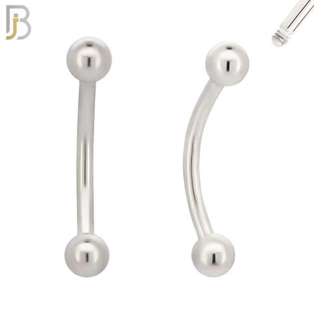 EC01S14 - 14g Thickness 316L Surgical Steel Curved Plain Barbell Screw Ball External Threaded (PACK OF 6) image 0