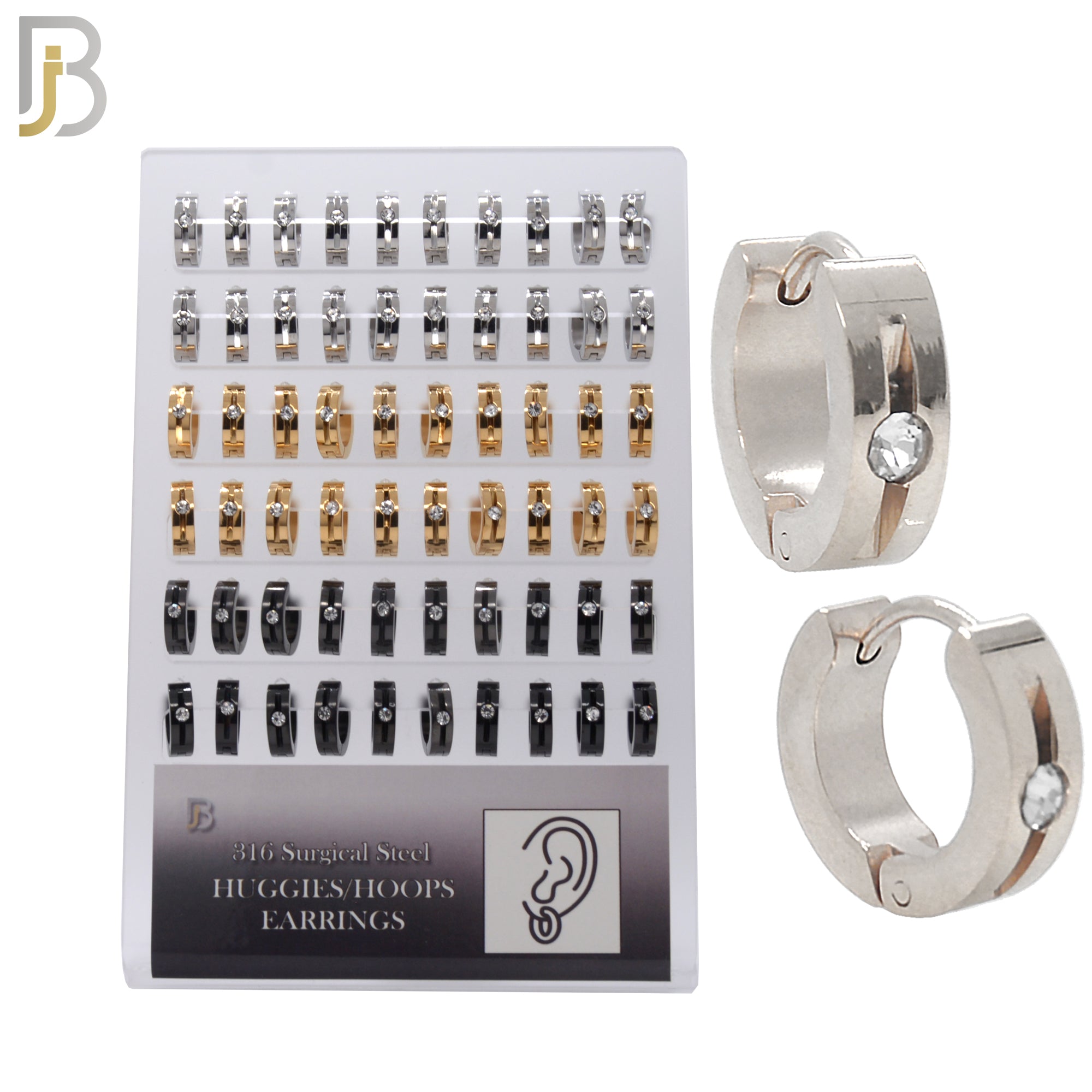 PK-ES278 - 316L Surgical Steel Single CZ Huggies Earrings Pack of 30 Pairs image 0