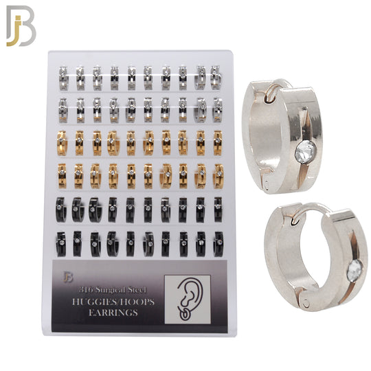 PK-ES278 - 316L Surgical Steel Single CZ Huggies Earrings Pack of 30 Pairs image 0