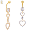 N0139 -  316L Stainless Steel Dangling Double Heart with CZ Belly Ring image 2