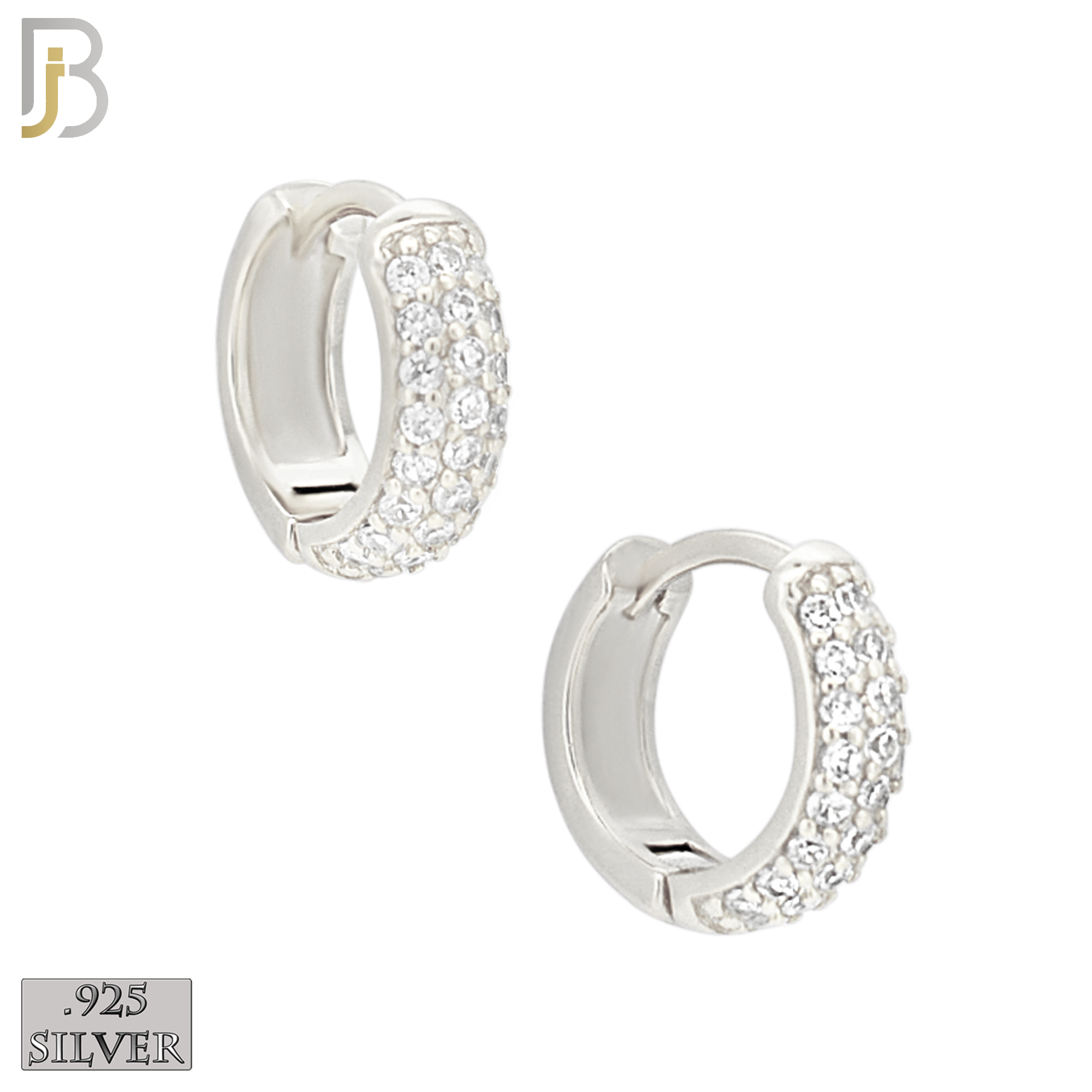 ES483 - 925 Sterling Silver 3 Rows CZ Studded Huggies Earrings image 0