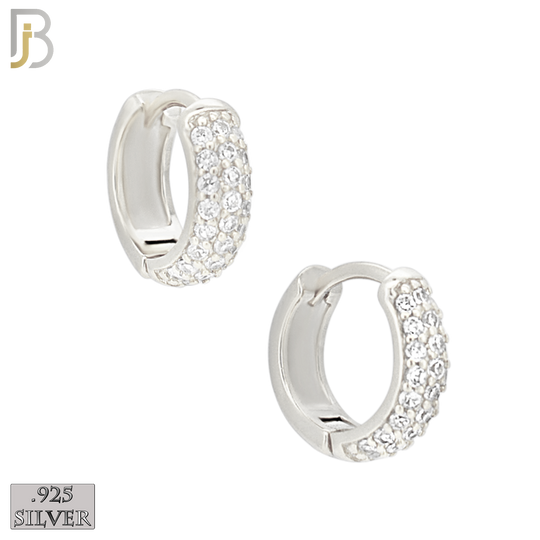 ES483 - 925 Sterling Silver 3 Rows CZ Studded Huggies Earrings image 0