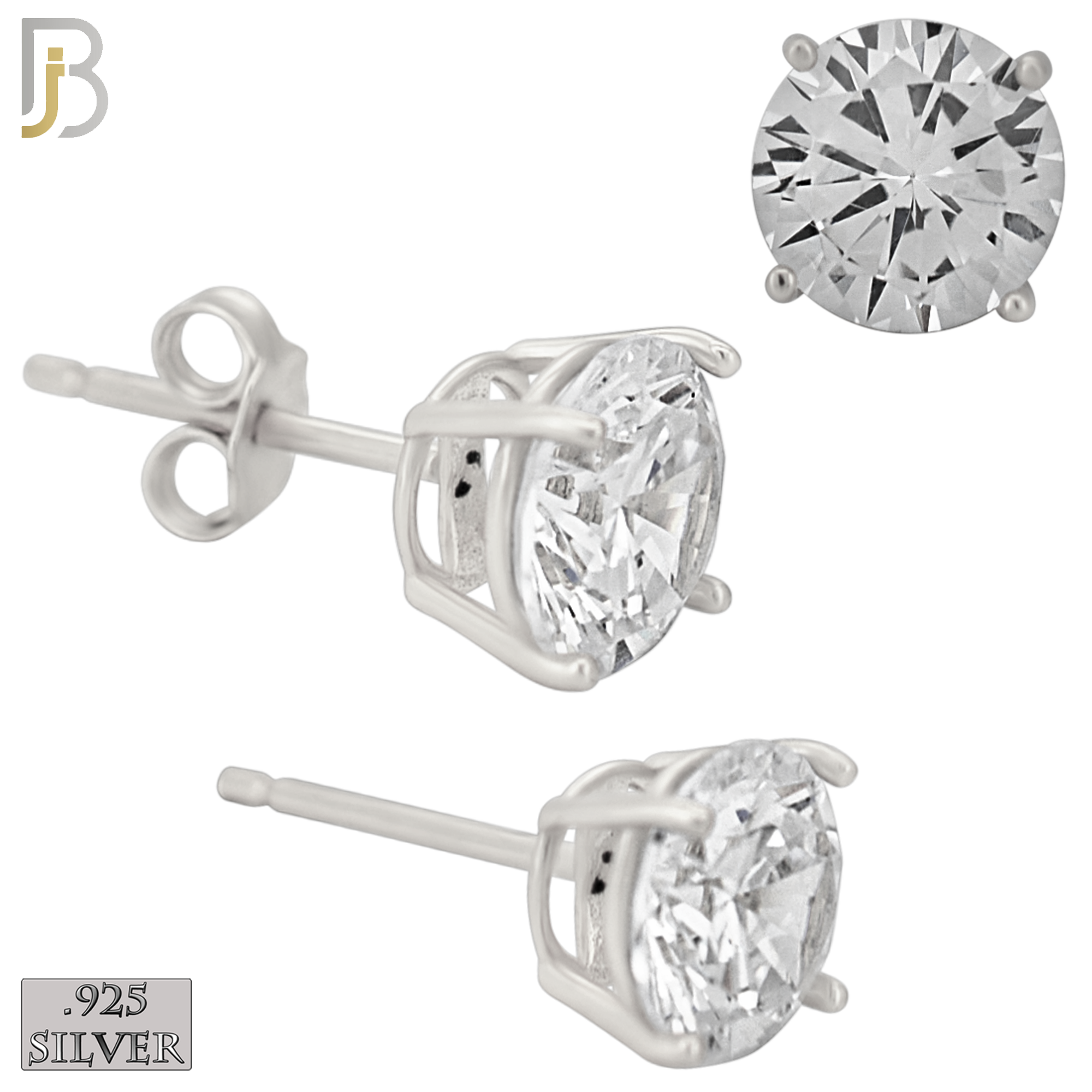 925-ES71-SC - .925 Sterling Silver Rhodium Plated Earring Stud Casting Round Prong Setting Clear Zircon image 6