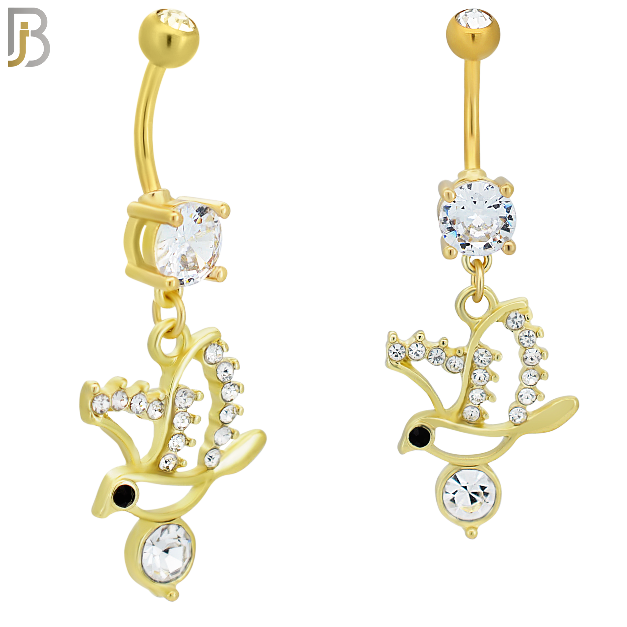 N0109  - 316L Stainless Steel Round Zircon with Dangling Flying Bird with Zircon Belly Ring image 2