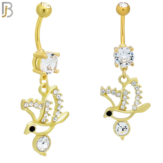 N0109  - 316L Stainless Steel Round Zircon with Dangling Flying Bird with Zircon Belly Ring image 2
