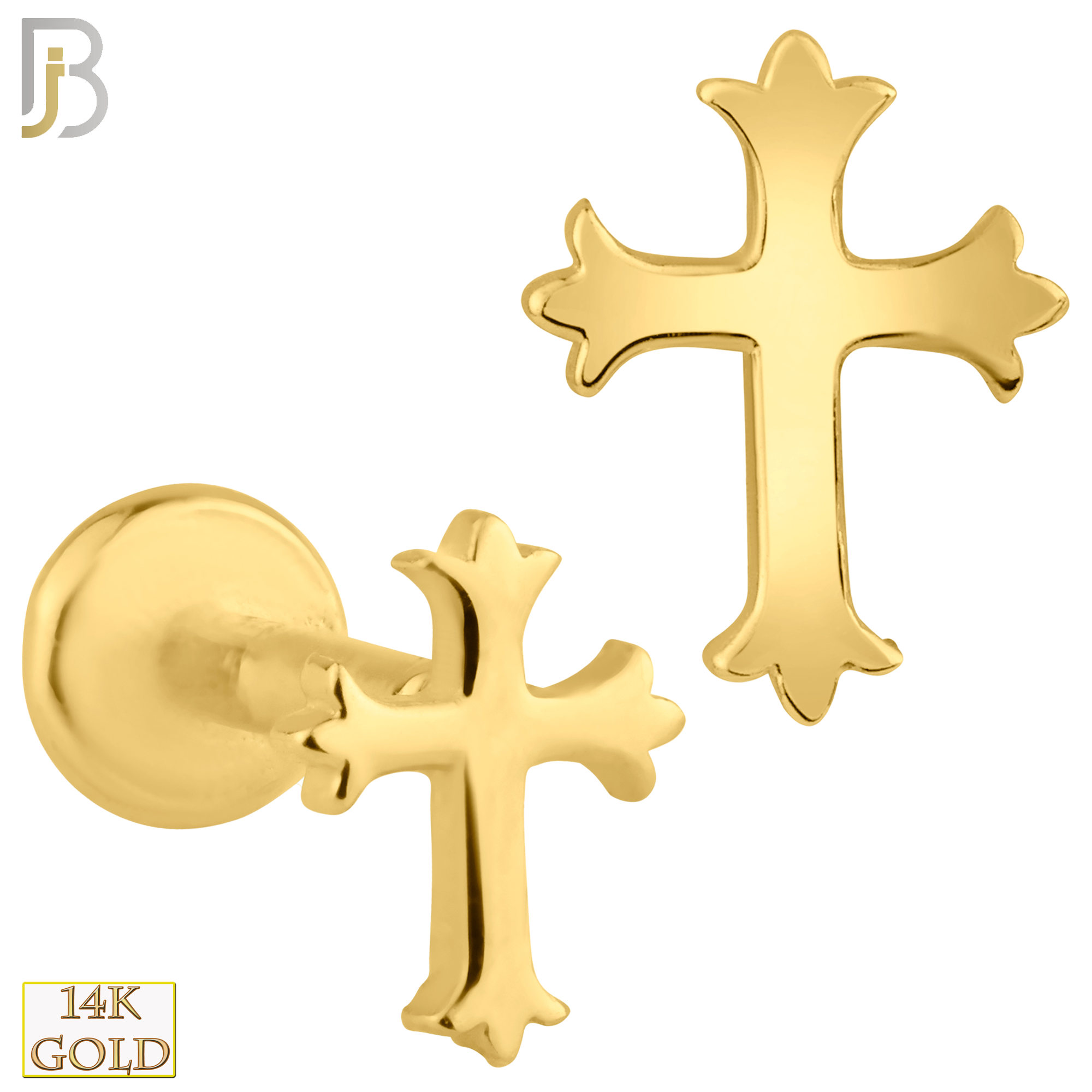 14-LB29 - 14k Solid Gold Plain Coptic Cross Internally Threaded Labret image 0