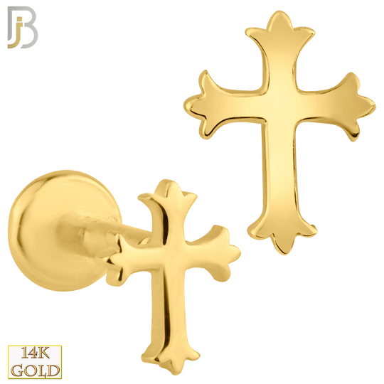 14-LB29 - 14k Solid Gold Plain Coptic Cross Internally Threaded Labret image 0