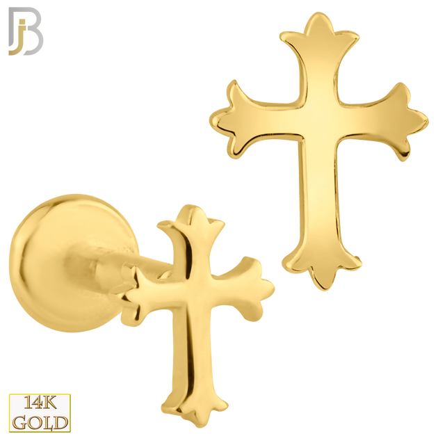 14-LB29 - 14k Solid Gold Plain Coptic Cross Internally Threaded Labret image 0