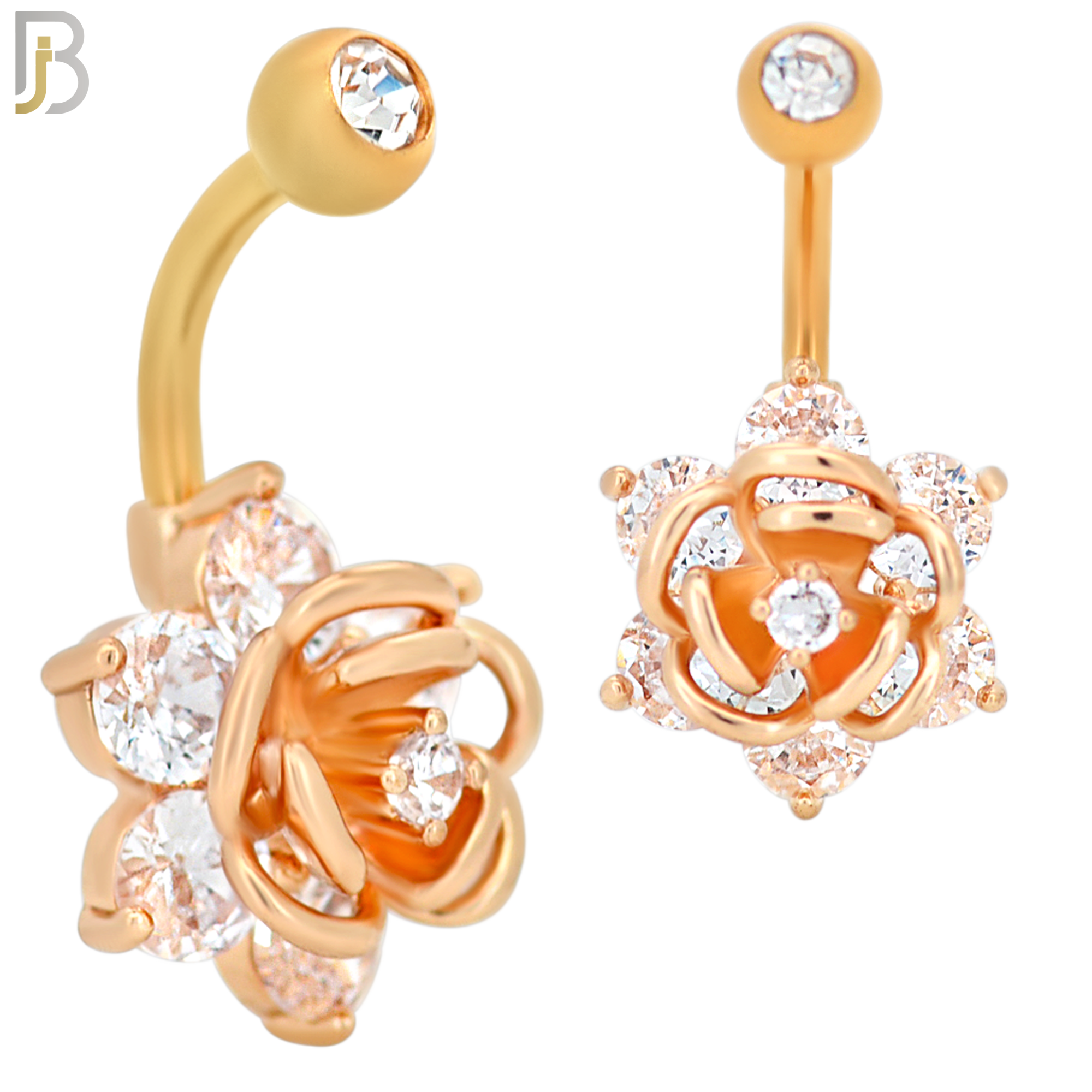 NB36 - 316L Stainless Steel Rose Flower Zircon Banana Belly Navel Ring image 2