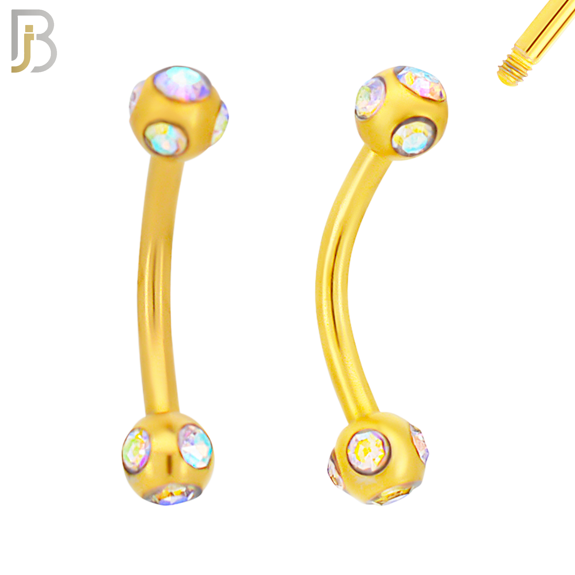 EC06G - 316L Surgical Steel Gold Plated Curved Disco Ball Cubic Zirconia External Threaded (PACK OF 6) image 2