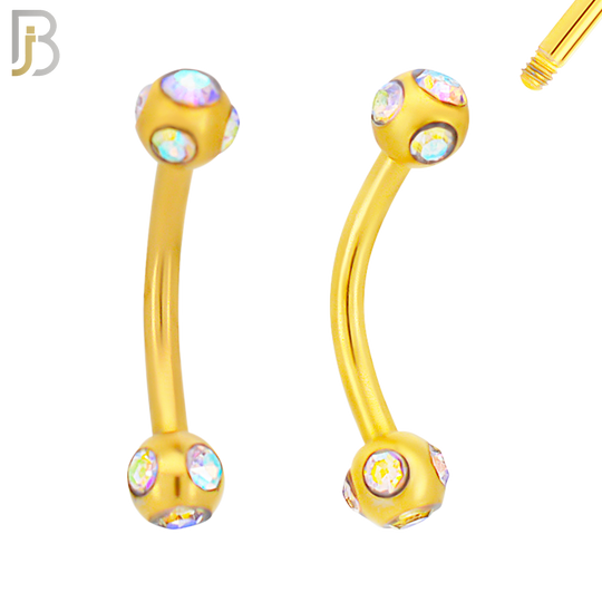 EC06G - 316L Surgical Steel Gold Plated Curved Disco Ball Cubic Zirconia External Threaded (PACK OF 6) image 2