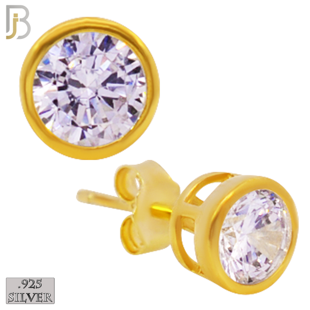 925-ES55-GC - .925 Sterling Silver Gold Plated Earring Stud Bezel Setting Clear Zircon image 0