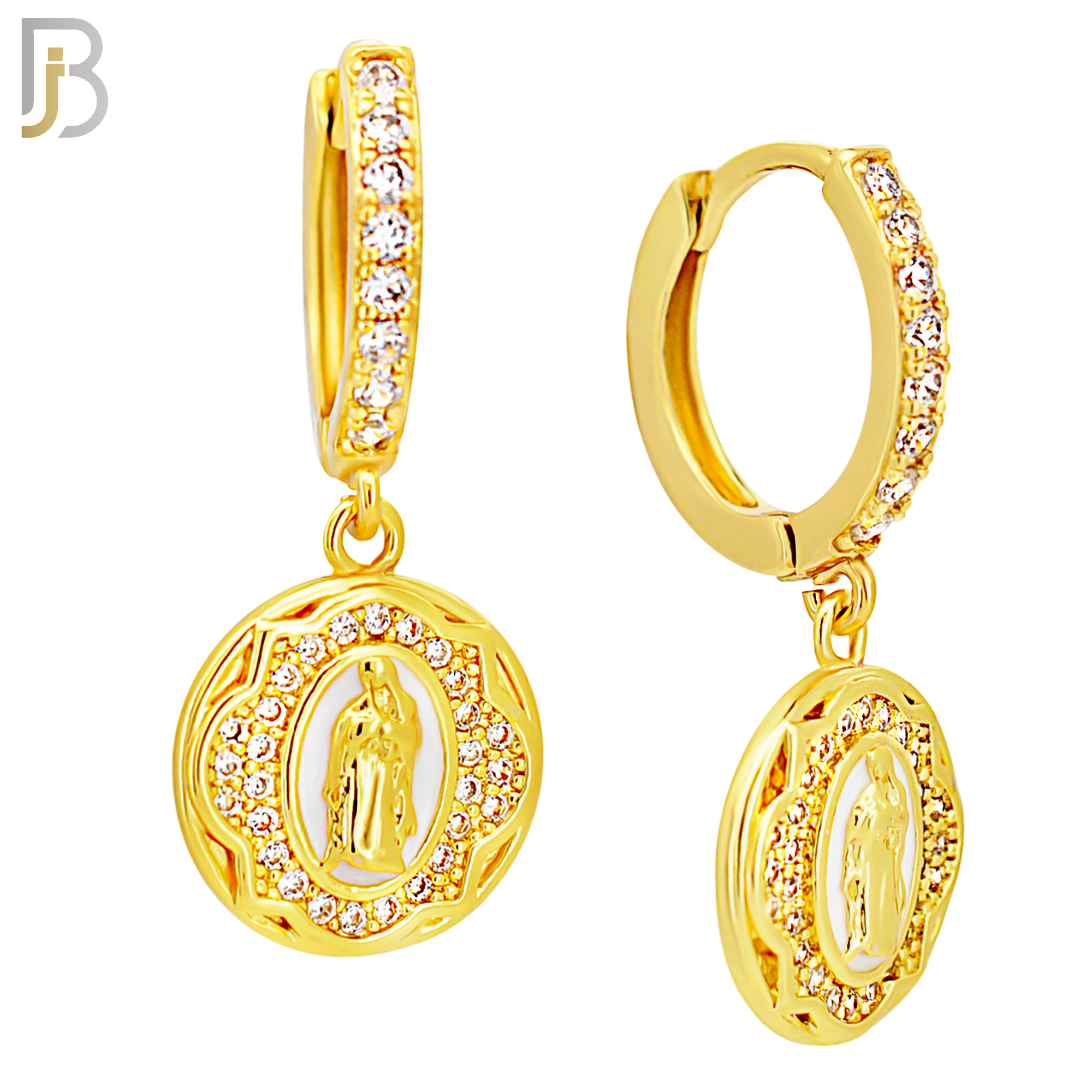 ES501 - 316L Stainless Steel Dangling Round Virgin Mary Huggies Earrings image 2
