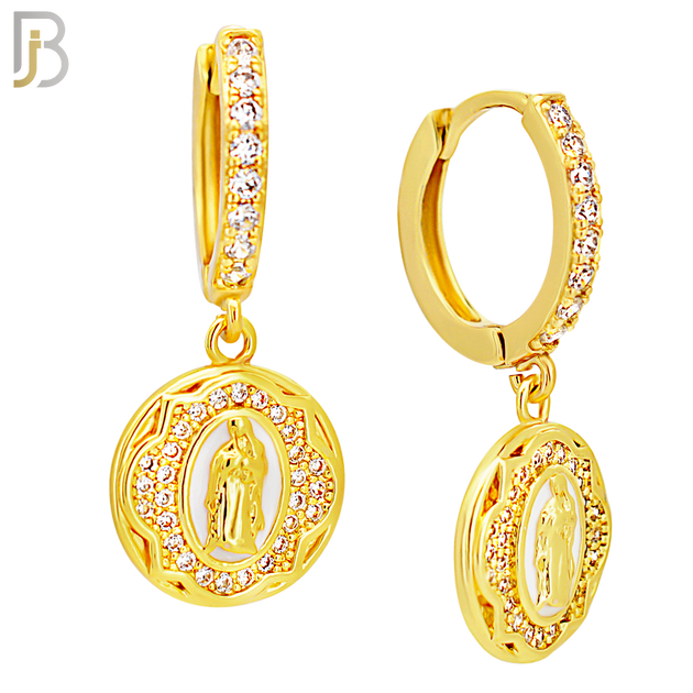 ES501 - 316L Stainless Steel Dangling Round Virgin Mary Huggies Earrings image 2