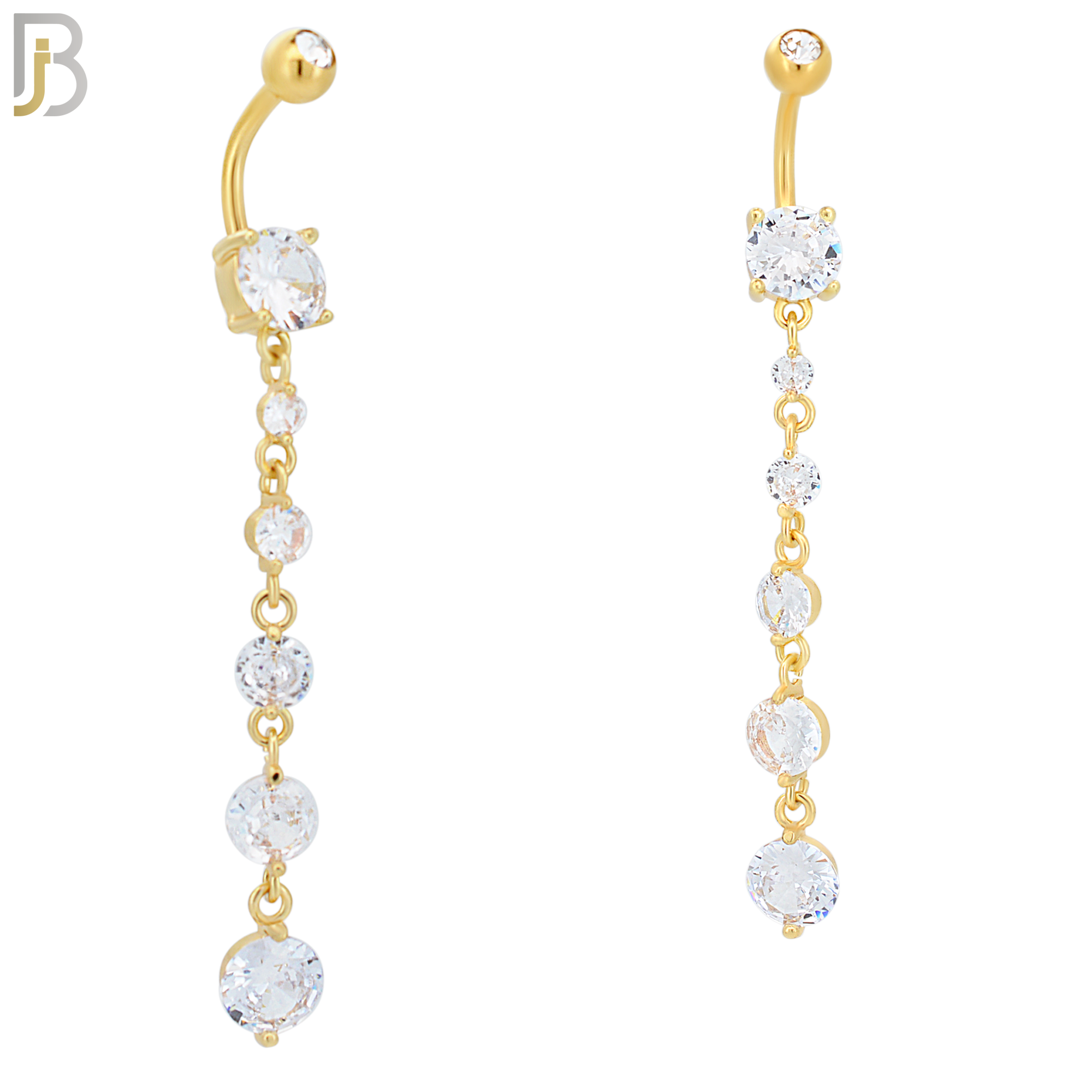 N031 - 316L Stainless Steel Dangling 5 Prong Round Zircon Design Belly Ring with 5mm Screw Ball image 2